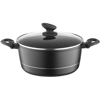Florina Aluminium Topf (5,1 l) 26 cm I Kochtopf DELUX mit Glasdeckel I Messbecher & Antikratz-Beschichtung I Topf mit Induktionsboden I Geeignet für Induktionsherd, Gasherd und Elektroherd (Schwarz)