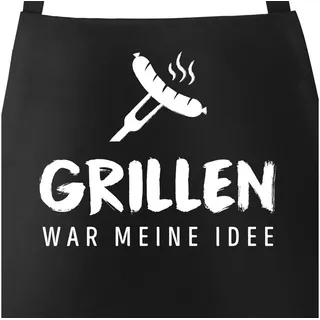 MoonWorks Grillschürze Grill-Schürze für Männer mit Spruch Grillen war meine Idee Spruch lustig Bratwurst Baumwoll-Schürze Küchenschürze Moonworks®, mit kreativem Aufdruck schwarz