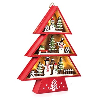 EUROCINSA Ref. 28303 Häuschen aus Holz mit Lichtern (ohne Batterien) mit weihnachtlichen Motiven rot und grün 19 x 24 cm 2 Stück, Einheitsgröße
