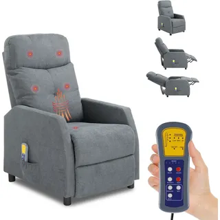 LEADZM Massagesessel,Fernsehsessel Ruhesessel mit Massagefunktion, Wärmefunktion, aus Stoffbezug, Rückenlehne nur manuell neigbar, Grau - Grau