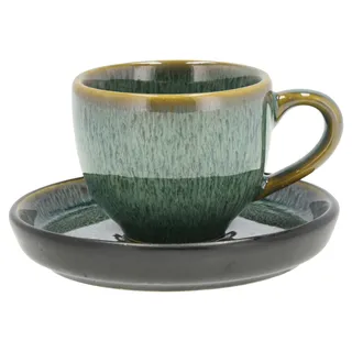 BITZ Espressotasse mit Untertasse Dia 5,5 x 5 cm 7 cl Grün/Schwarz