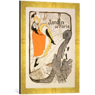 Gerahmtes Bild von Henri de Toulouse-Lautrec "Reproduction of a poster advertising 'Jane Avril' at the Jardin de Paris, 1893", Kunstdruck im hochwertigen handgefertigten Bilder-Rahmen, 40x60 cm, Gold raya