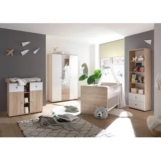 möbel-direkt.de Babyzimmer Wiki 4-tlg Sonoma Eiche Nachbildung Schrank 3 Türig - Braun/Weiß