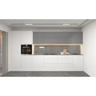 ROYAL24_MARKT Küchenzeile Velmora KÜ-AS-003 – 400 cm – Moderne Küchenblock ohne Arbeitsplatte, (Komplett Set), Edles Material - Zeitlos - Elegant grau|weiß