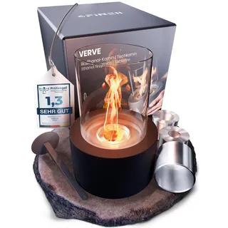 Firell® Tischkamin VERVE aus schwarzem Beton – Bioethanol Kamin Indoor & Outdoor – Extra lang Brenndauer – Ethanol Tischfeuer für Innen & A... - Schwarz