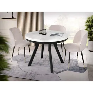 WFL GROUP Esstisch Lume ausziehbar rund modern mit schwarzen Holzbeinen (MADE IN EU, erhältlich in 3 Größen – 90/100/100 cm, ausziehbar auf 170/150/200 cm), platzsparender Tisch für kleine Küche, Esszimmer oder Wohnzimmer weiß 90 cm x 76.00 cm x 90 cm