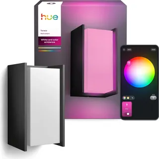Philips Hue LED Außen-Wandleuchte Turaco Weiß- & Farblicht, Blinker, Dimmer, Farbwechsel, Memoryfunktion, Smart Home, Timerfunktion, erweiterbar, mehrere Helligkeitsstufen, LED wechselbar, RGB, 1100lm, IP44 wetterfest, inkl. Leuchtmittel, anthrazit grau
