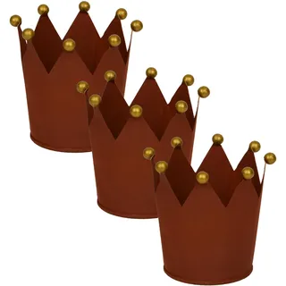 UNUS Krone Zink mit goldenen Kugeln, Gartendeko,Deko für Garten, Terrasse Balkon Blumentopf, 3er Set 9cm Durchmesser, Rostoptik