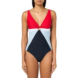 Tommy Hilfiger Einteiliger Damen-Badeanzug mit Schlüsselloch-Ring-Detail, Farbblock, XL - XL