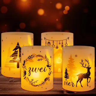 BOOMTOP 12Pcs Windlicht Tischdeko Advent Kerzen Deko Adventszahlen 1 2 3 4 Mini Windlichter Teelichter Adventskranz Weihnachtsbaum Kerzen Deko Lichthülle Indoor Outdoor Kerzen Dekoration Schwarz Gold