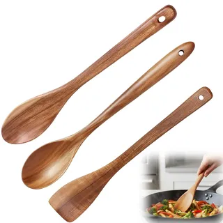 3 Stück Holzkochlöffel Set Kochlöffel Aus Holz Ideal Für Die Moderne Küche Robust Und Langlebig Größe 25.4 * 4.5 cm, Holzspachtel Kochen Antihaft für Kochen, Servieren, Mischen Müslilöffel