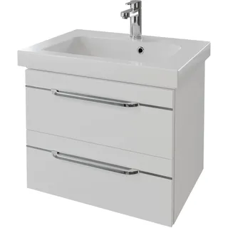 Pelipal Balto Komplett-Set Waschtischunterschrank Mineralmarmorwaschtisch 644 x 460 mm - Weiß Glanz mit Chromleiste - SET-098-025