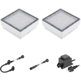 ledscom.de LED Pflaster-Stein Gorgon Boden-Einbauleuchte für außen, 15x15cm, 12V, kalt-weiß 2er Set