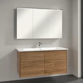 Villeroy & Boch Finero Badmöbel Set 120 cm, Kansas Oak Waschtisch mit Waschtischunterschrank und Spiegelschrank