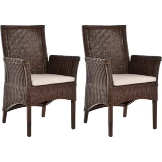 Set/2 Esszimmerstuhl Rattanstühle mit Armlehne Esszimmer Holz (Dunkel Braun)