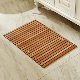 Organizedlife Badematte Holz, Teakholz rutschfest Badvorleger, Duschmatte, Holzduschmatte, Badezimmerteppich, Dusch Vorleger, Stabmuster (40 x 60 cm)