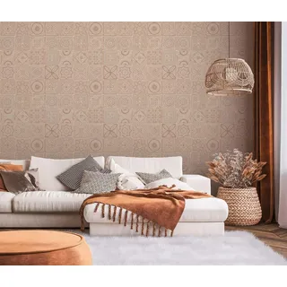 A.S. Création Vliestapete Fliesenoptik Mosaik Floral Orange Kupfer Glitzer 38921-3 Terra