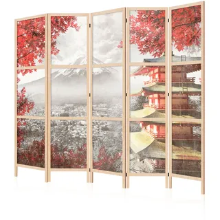 LUMASOUL Japanische Trennwand Paravent Raumteiler 225x172 cm Japan | 5 teilig Dekorativ, Shoji-Stil, faltbar, freistehend, als Sichtschutz für Wohnräume