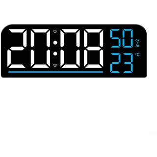 URPIZY Digitale Wanduhr, LED-Wecker mit großem Display, verstellbare Helligkeit, Digitaluhr mit Temperatur, Schlummerfunktion, Datum, 4 einstellbare Helligkeiten, für Schlafzimmer (blau)