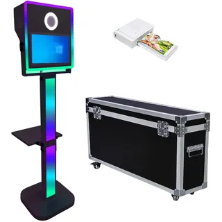 DSLR Fotobox mit 15,6-Zoll-Touchscreen, Selfie-Fotobox-Stand mit Transportkiste für Geburtstagspartien und Verleih (schwarz, Fotobox + Drucker)