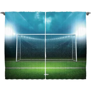 Abakuhaus Gardine Schlafzimmer Kräuselband Vorhang mit Schlaufen und Haken, Sport Fußball-Fußball-Spiel blau|grün 280 cm x 175 cm