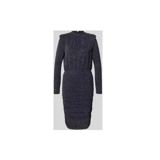 Knielanges Kleid mit Schulterpolstern, Metallic Blue, L