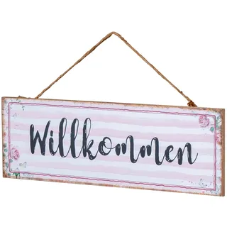 levandeo Willkommen Türschild 30x10cm Rosa Weiß Wandschild MDF Holz Holzschild Schild Wanddeko Deko