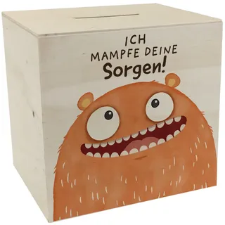 speecheese Spardose aus Holz Kummerschlucker Ich mampfe Deine Sorgen | Sorgenfrei mit dem Sorgenfresser-Freund Wunscherfüller für deine Sorgen Lustiger Mund und Zähne