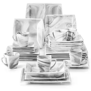 MALACASA Geschirr-Set Tafelservice BLANCE für 6 Personen (30-tlg), 6 Personen, Porzellan, Porzellan Geschirrset, Marmor-grau grau