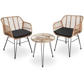 tectake® Outdoor Rattan Sitzgruppe, Möbel für 2 Personen, 3-TLG. Bistroset, Balkonmöbel, Gartenmöbel Set mit 2X Stühle + Tisch, kleine Lounge wetterfest für Garten Balkon Terrasse -Natur