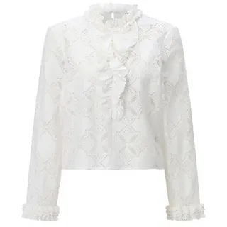 RICH & ROYAL Hemdbluse Romantic Blouse with Ruffle Weiß 40