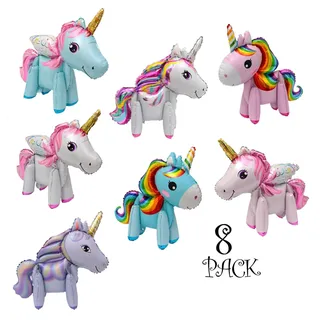 3D Einhorn Luftballons für Geburtstagsfeier, Hochzeit Babyparty Dekoration Zubehör Party Folie Ballon für Kinder Geschenk & Spielzeug (8er Pack)