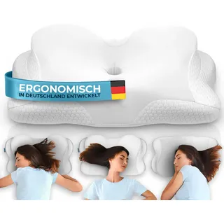 Glückstoff® Ergonomisches Kissen [Innovationspreis für Ergonomie nominiert] Kopfkissen aus Memory Foam | Ergonomisches Nackenkissen Nackenrolle Seitenschläferkissen Weiß