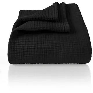 Laynenburg Tagesdecke Musselin aus 100% Baumwolle – Baumwolldecke, Kuscheldecke, Wohndecke als Sommerdecke, Bett-Überwurf, Couch-Überwurf, Sofa-Decke schwarz 220 cm x 240 cm
