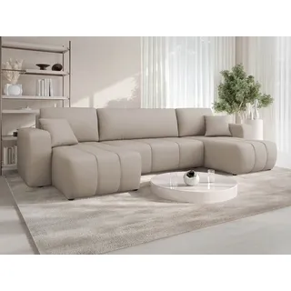 Mirjan24 Eckcouch U-Form mit Bettkasten und Schlaffunktion 6-Sitzer Beige