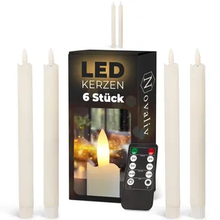Stabkerzen LED mit Timer WEISS 8 Stück indoor - 6 Stunden - ECHTWACHS 23cm Höhe für Kerzen 2,2cm Durchmesser 2 AAA Batterien notwendig LED Stabkerzen 4er Set WEISS (zwei Mal) bewegliche Flamme Licht