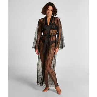 Bademantel HUNKEMÖLLER "Long Allover Lace Kimono" Gr. XL, schwarz, XL/XXL, 100% Polyamid, Hausmäntel, Bademantel