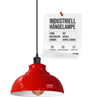 LEDSone Industrielle Pendelleuchte Retro Kronleuchter Deckenleuchte Vintage Lampe Deckenbeleuchtung Metallschirm für Restaurant Wohnzimmer Schlafzimmer Küche Flur Bar (Rot)