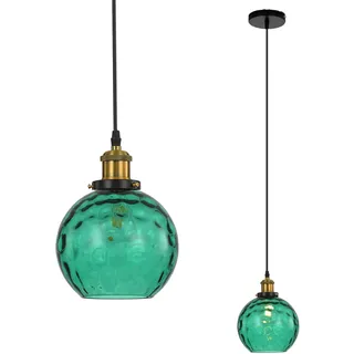 LFsem Glaskugel Pendelleuchte Esstisch, Buntglas Hängelampe E27 Hängeleuchte, Industrie Vintage Hängende Pendellampe für Schlafzimmer, Esszimmer & Küche (15cm,Grün)