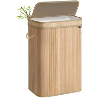 Songmics Wäschekorb mit Deckel, aus Bambus, 72 Liter, naturbeige