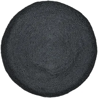 Teppich Abrila aus Jute gefertigt im modernen Design, in Schwarz 80 cm | Schwarze Jute wird für Abrila von Hand zu einem Teppich geflochten. Das 80-cm-Format ergänzt den Boden unter dem Couchtisch.