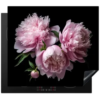 MuchoWow Herd-Abdeckplatte Pfingstrose - Rosa - Blumig - Botanisch - Natur, Vinyl, (1 tlg), Küche Herdabdeckplatte Ceranfeld Vinyl Einteilig, 59x52 cm rosa|schwarz 59 cm x 52 cm x 0.2 cm