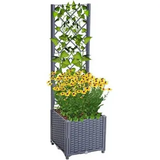 Pflanzkübel mit Spalier Rattan Kletterpflanzen Hochbeet Graublau
