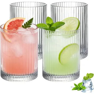 250ml Geriffelte Longdrinkgläser 4er Set Geriffelte Gläser Geriffelte Trinkgläser Set, Gerippte Glaswaren Trinkgläser, für Eiskaffee, Bier,Wasser, Saft, Mojito, für Camping, Party, Spülmaschinenfest