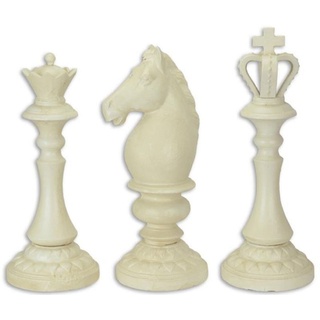 Casa Padrino Deko Schachfiguren Set König Dame Pferd Antik Weiß H. 34,2 cm - Gusseisen Figuren - Wohndeko - Gartendeko