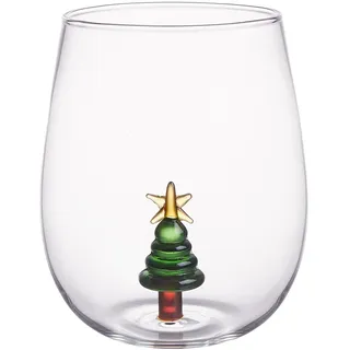 BUTLERS Trinkglas 450ml Glas Tanne MERRY & JOY | Becher mit Weihnachtsmotiv | Weihnachtsgläser für Wasser, Sprudel & Cocktails | Festliches Trinkgeschirr Weihnachten
