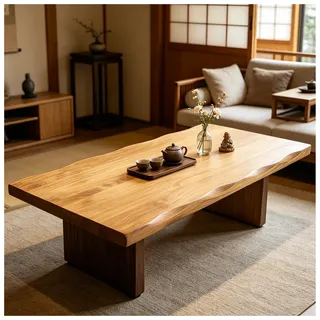 ASKLFNEI 120cm Japanischer Bodentisch Aus Massivholz - Großer Rechteckiger Meditations- & Teetisch Für Tatami, Zen-Design Mit Einfacher Montage, Multifunktionstisch Für Wohnzimmer/Essbereich