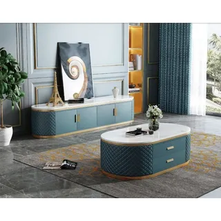 JVmoebel Wohnzimmer-Set Moderne Anrichte in Türkis und Weiß mit Holz und Marmor-Imitation, (Sideboard + Couchtisch), Made in Europa blau