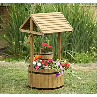 Garden Mile Garten-Pflanzgefäß aus Holz, Wunschbrunnen für den Außenbereich, großer Wunschbrunnen aus Holz