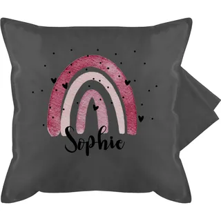 Kissenbezug - Boho Regenbogen I Boho Rainbow - 50 x 50 cm - Grau - personalisiertes kissen name namenskissen bohemian kita kuschelkissen regenbogenkissen individuell personalisierter pillow